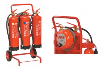 Triple Point Fire Extinguisher Trolley with Wheels + Rotary Hand Bell (Fire Extinguishers NOT Included)